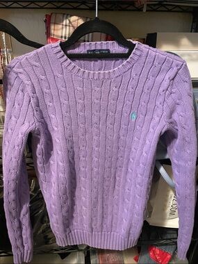 Ralph Lauren Lavender Cable-Knit Crew Sweater with Pony